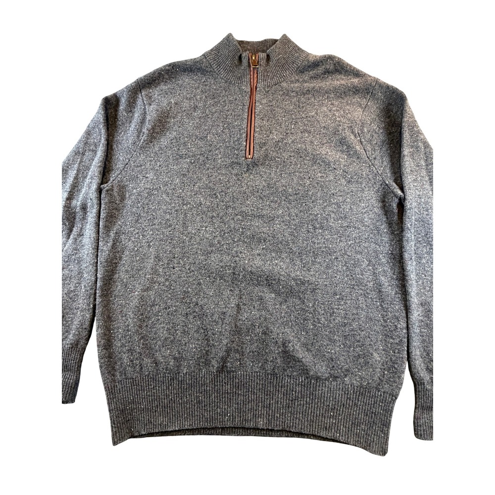 Orvis Mens Grey Donegal Flecked Quarter Zip Mock Neck Sweater Size Medium